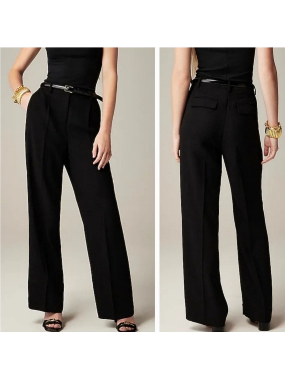J. Crew New Wide Leg Essential Pants City Crepe Black Size 16 Office Capsule